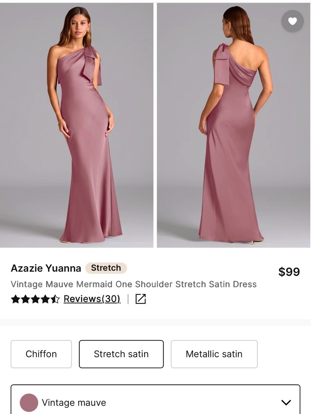 Azazie Yuanna Gown Vintage Mauve Custom Made